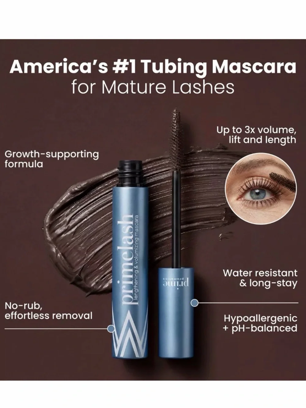 Prime Prometics PrimeLash Mascara BROWN Lengthening Volumizing NEW NIB